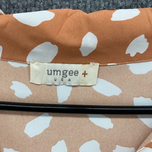 UMGEE Blouse Top Womens M Beige Polka Dots Button Up Short Sleeve Lightweight - Picture 6 of 8